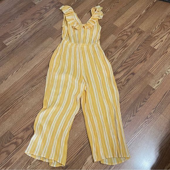 Patrons of Peace Split Knot Cut-out Front Jumpsuit Yellow & White Stripe Sz-M - Picture 3 of 8